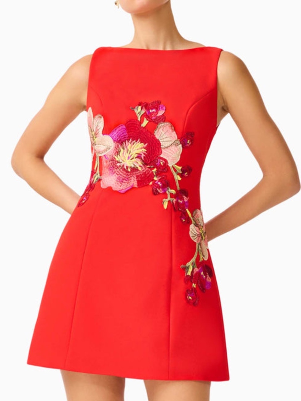 ELLIATT Fleurisca Embroidered Mini Dress A-Line Red Floral - SMALL